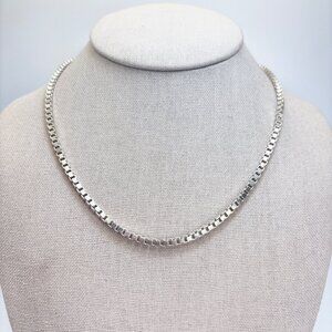 VTG Sterling Silver 925 Box Link Chain Necklace Lobster Clasp Size 17.5" Length